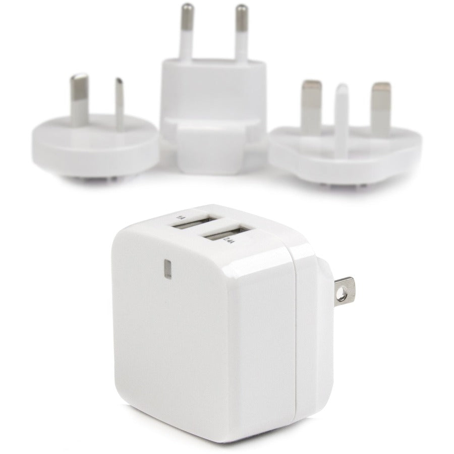 Chargeur mural USB de voyage Star Tech.com - 2 ports - Blanc - Adaptateur de voyage universel - Adaptateur secteur international - Chargeur USB USB2PACWH