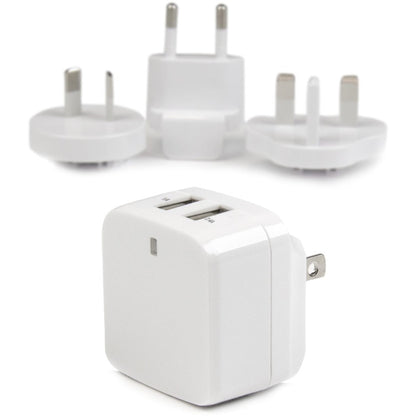 Chargeur mural USB de voyage Star Tech.com - 2 ports - Blanc - Adaptateur de voyage universel - Adaptateur secteur international - Chargeur USB USB2PACWH