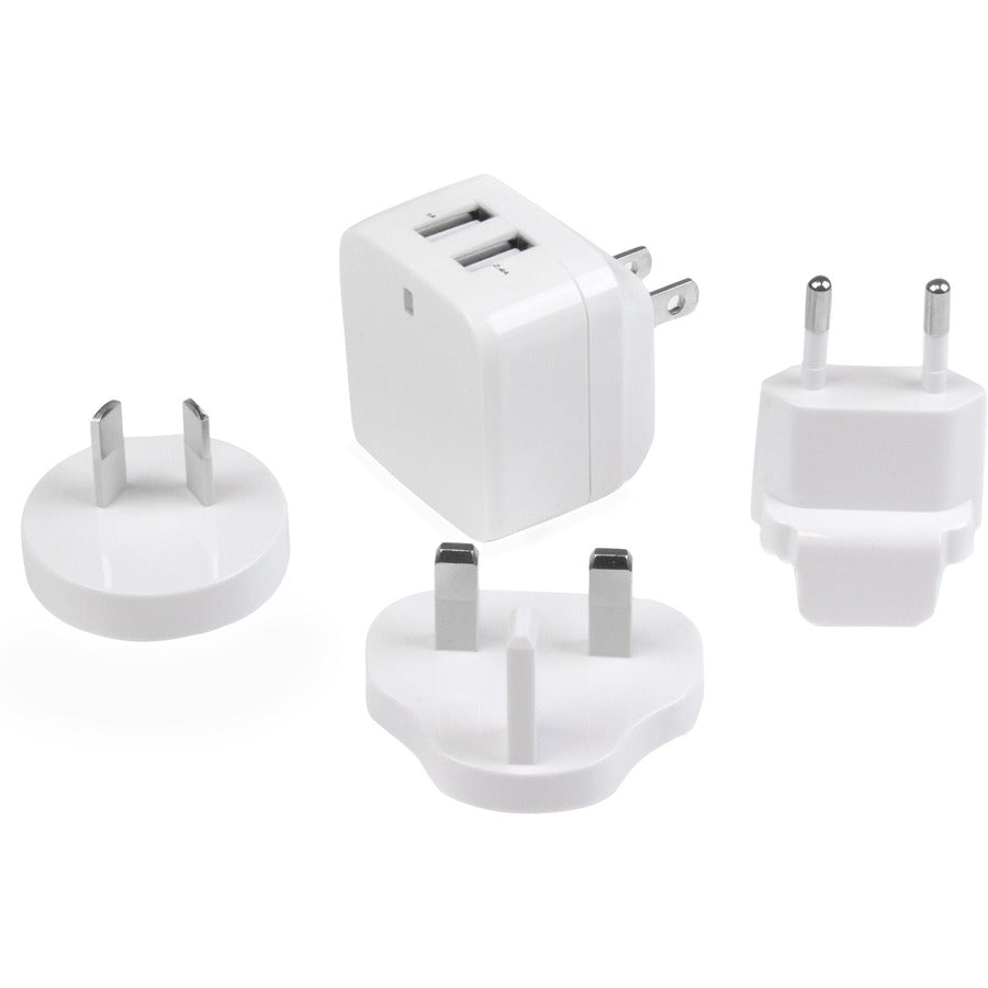 Chargeur mural USB de voyage Star Tech.com - 2 ports - Blanc - Adaptateur de voyage universel - Adaptateur secteur international - Chargeur USB USB2PACWH