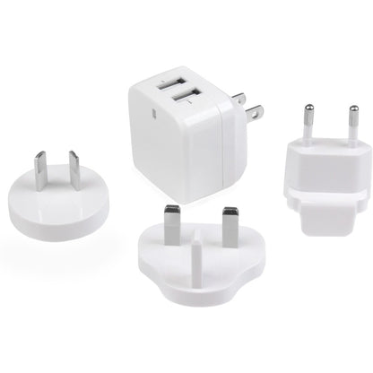 Chargeur mural USB de voyage Star Tech.com - 2 ports - Blanc - Adaptateur de voyage universel - Adaptateur secteur international - Chargeur USB USB2PACWH