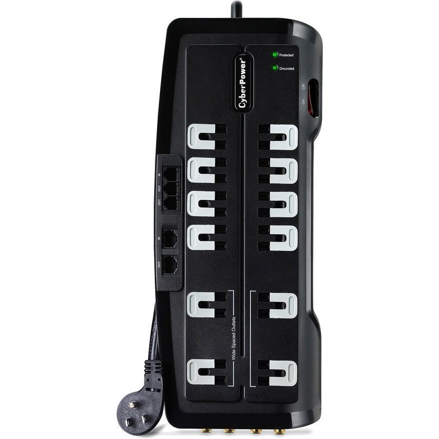 Parasurtenseur CyberPower CSHT1208TNC2 pour cinéma maison 12 prises, protection NET et AV - Boîtes marron unies CSHT1208TNC2