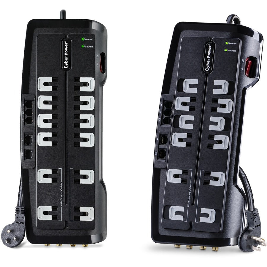 Parasurtenseur CyberPower CSHT1208TNC2 pour cinéma maison 12 prises, protection NET et AV - Boîtes marron unies CSHT1208TNC2