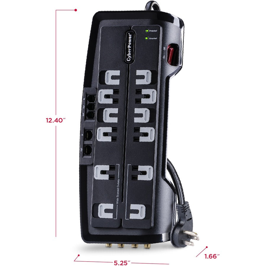 Parasurtenseur CyberPower CSHT1208TNC2 pour cinéma maison 12 prises, protection NET et AV - Boîtes marron unies CSHT1208TNC2