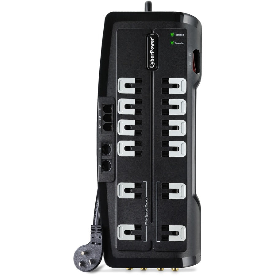 Parasurtenseur CyberPower CSHT1208TNC2 pour cinéma maison 12 prises, protection NET et AV - Boîtes marron unies CSHT1208TNC2