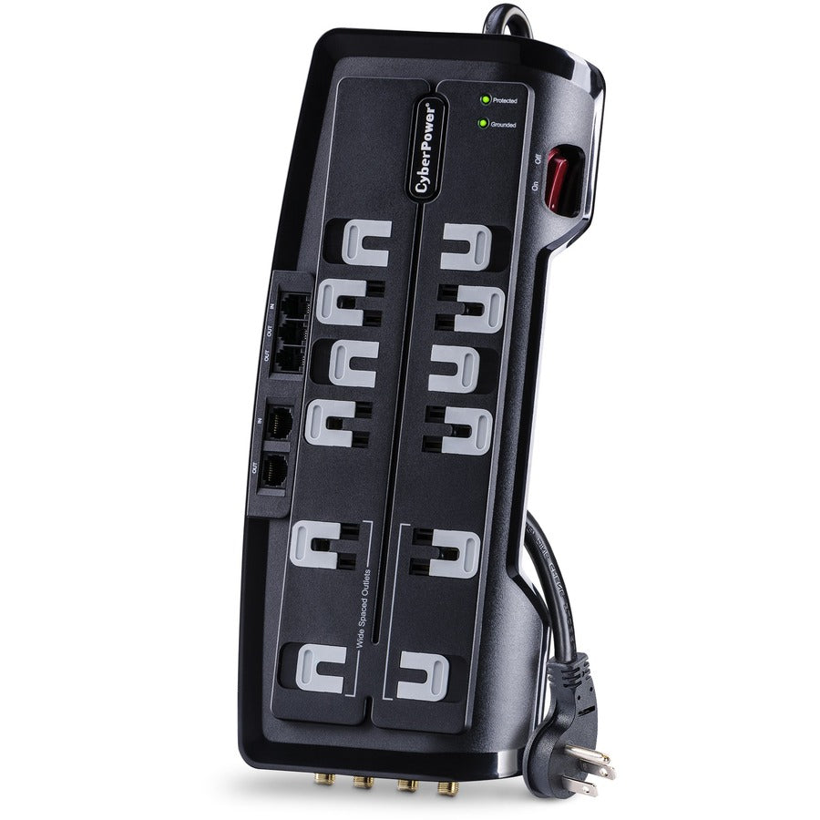 Parasurtenseur CyberPower CSHT1208TNC2 pour cinéma maison 12 prises, protection NET et AV - Boîtes marron unies CSHT1208TNC2