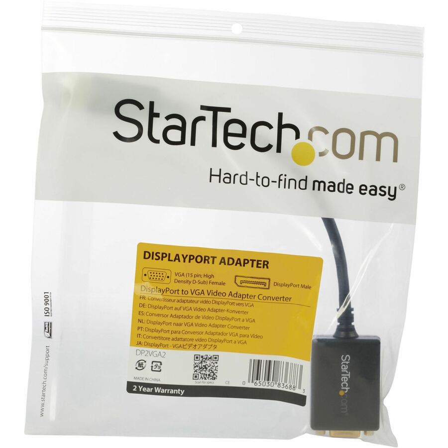 Adaptateur StarTech.com DisplayPort vers VGA, convertisseur DP vers VGA actif, adaptateur vidéo 1080p DP vers VGA, dongle DisplayPort certifié DP2VGA2