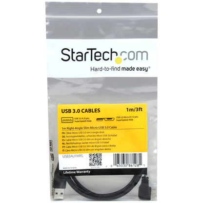 Câble micro USB 3.0 fin StarTech.com (5 Gbit/s) de 1 m - M/M - USB 3.0 A vers micro USB à angle droit - USB 3.2 Gen 1 USB3AU1MRS