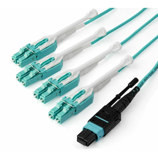 Câble fibre optique multimode OM3 duplex MTP(F)/PC vers 4x LC/PC de 1 m (3 pi), 40G, faible perte d'insertion, cordon de raccordement fibre optique MPO8LCPL1M