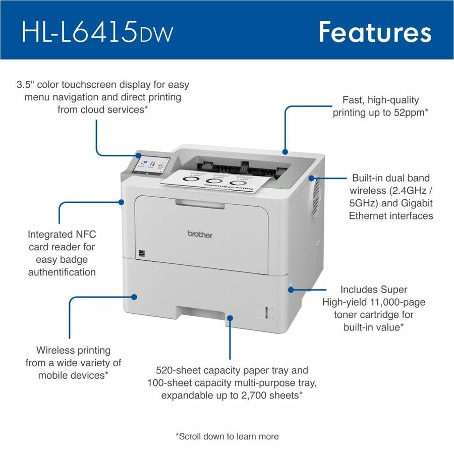 Imprimante laser sans fil de bureau Brother HL HL-L6415DW - Monochrome HL-L6415DW