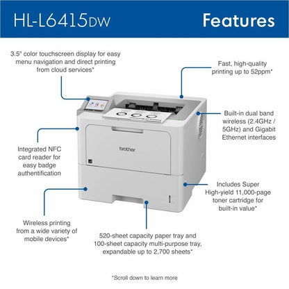 Imprimante laser sans fil de bureau Brother HL HL-L6415DW - Monochrome HL-L6415DW