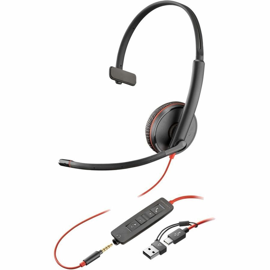 Casque USB-C monaural Poly Blackwire 3215 + prise 3,5 mm + adaptateur USB-C/A (en vrac) 8X227A6