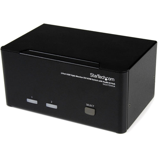StarTech.com Commutateur KVM USB DVI à 2 ports pour trois écrans avec audio et hub USB 2.0 SV231TDVIUA