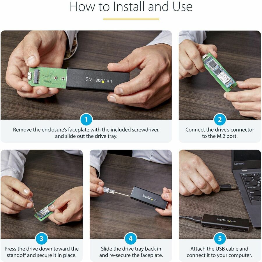 Boîtier SSD M.2 StarTech.com pour SSD M.2 SATA - USB 3.0 (5 Gbit/s) avec UASP - Boîtier SSD M.2 externe - Aluminium SM2NGFFMBU33