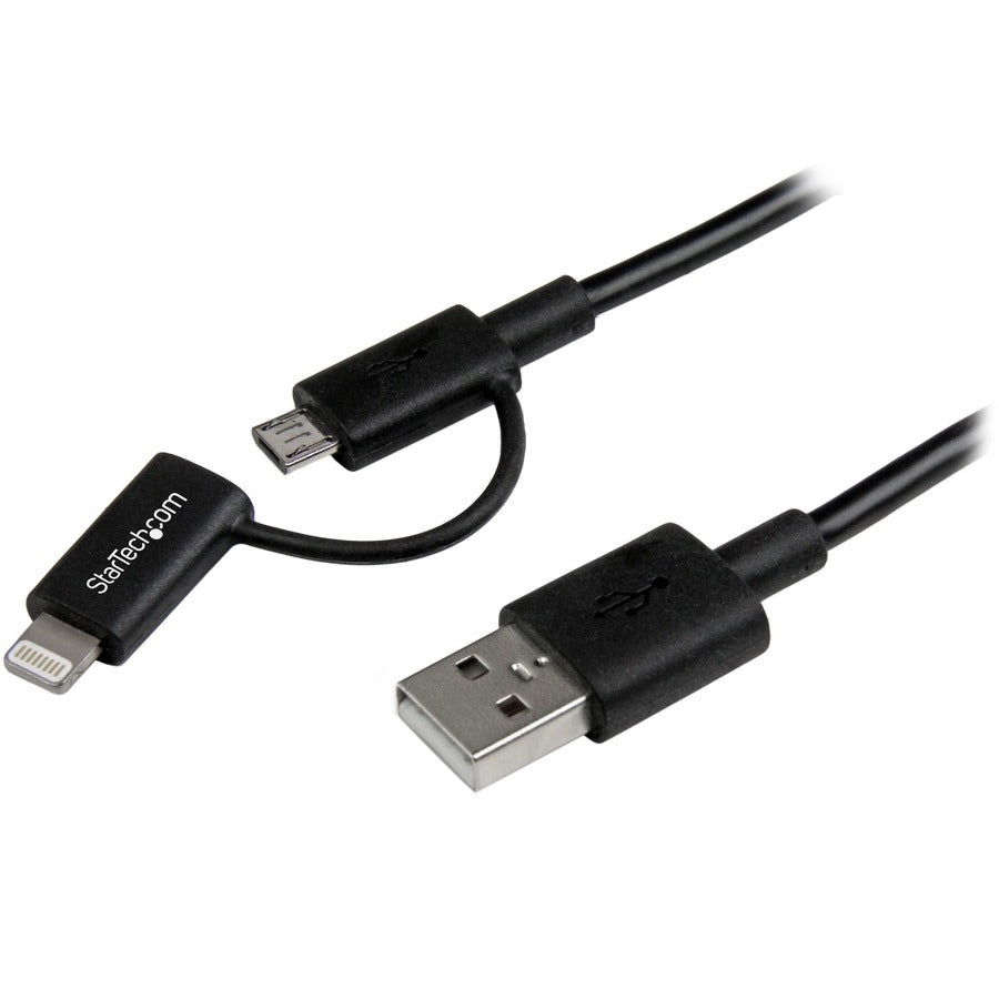 StarTech.com Câble combiné Apple Lightning 8 broches ou Micro USB vers USB de 1 m (3 pi) noir pour iPhone/iPod/iPad LTUB1MBK