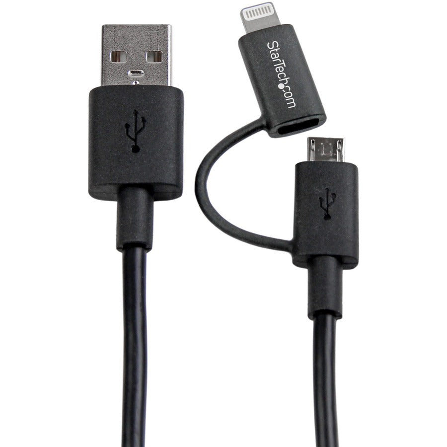 StarTech.com Câble combiné Apple Lightning 8 broches ou Micro USB vers USB de 1 m (3 pi) noir pour iPhone/iPod/iPad LTUB1MBK