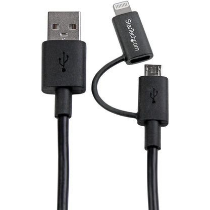 StarTech.com Câble combiné Apple Lightning 8 broches ou Micro USB vers USB de 1 m (3 pi) noir pour iPhone/iPod/iPad LTUB1MBK