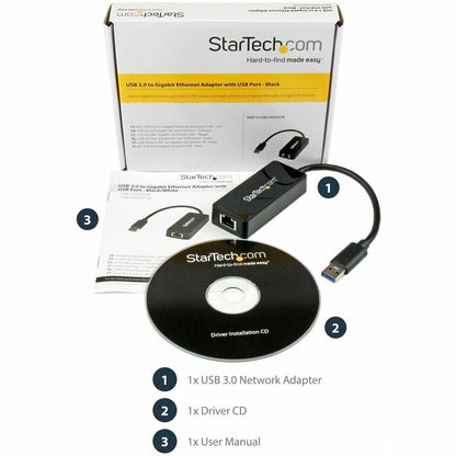 Adaptateur réseau StarTech.com USB 3.0 vers Gigabit Ethernet avec port USB - Noir USB31000SPTB