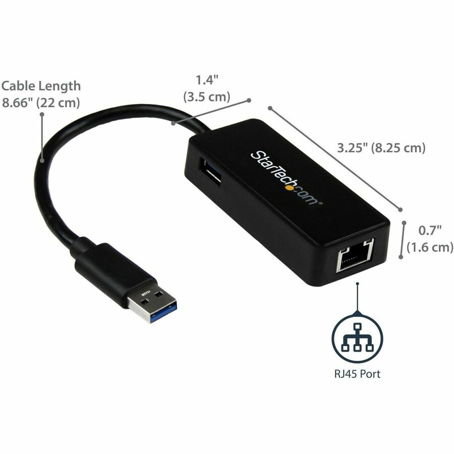 Adaptateur réseau StarTech.com USB 3.0 vers Gigabit Ethernet avec port USB - Noir USB31000SPTB