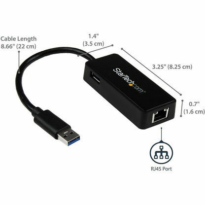 Adaptateur réseau StarTech.com USB 3.0 vers Gigabit Ethernet avec port USB - Noir USB31000SPTB