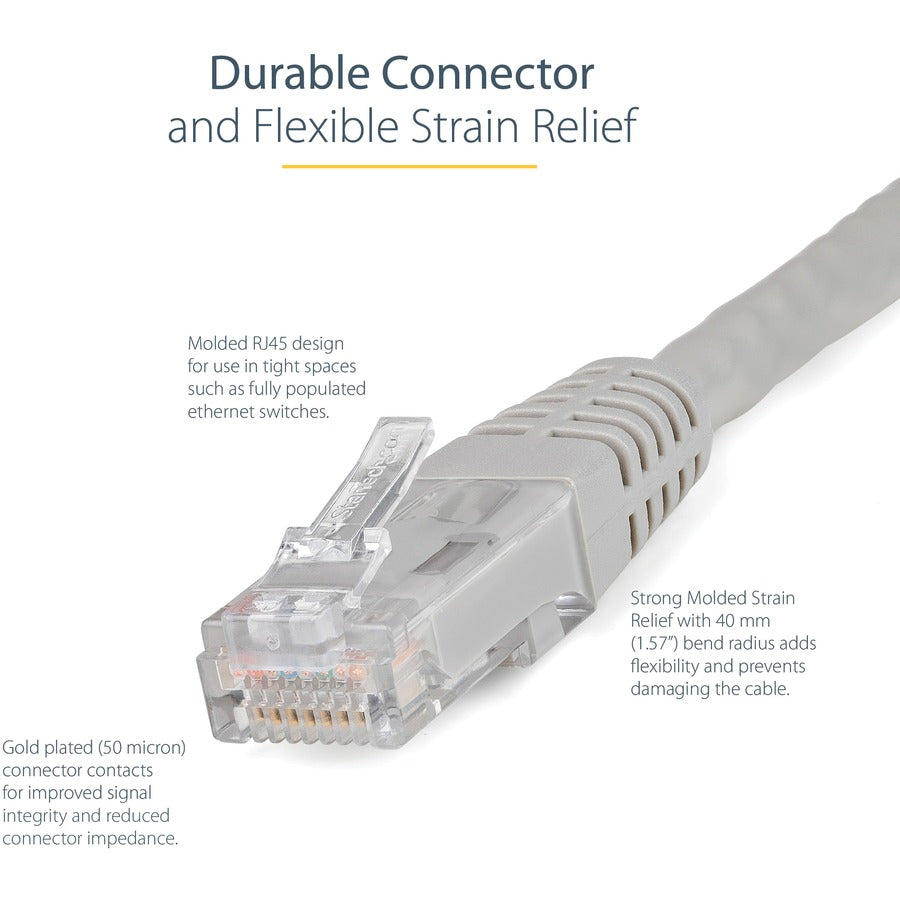 Câble Ethernet CAT6 StarTech.com de 1,8 m - Gigabit moulé gris - 100 W PoE UTP 650 MHz - Cordon de raccordement de catégorie 6 Câblage certifié UL/TIA C6PATCH6GR