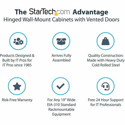 StarTech.com Armoire réseau murale 12U 19" - Boîtier de salle serveur ventilé à charnières de 24" de profondeur, rack d'équipement informatique flexible verrouillable avec étagère RK1232WALHM