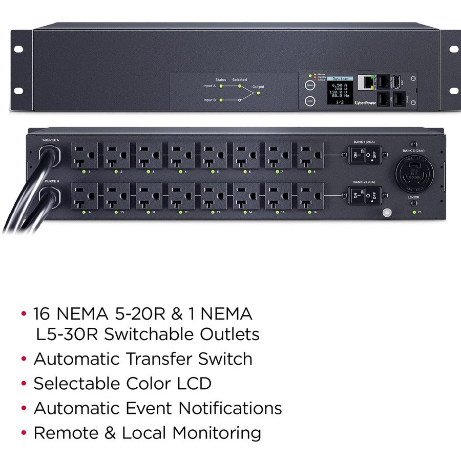 PDU ATS avec compteur CyberPower PDU44003 PDU 17 prises PDU44003