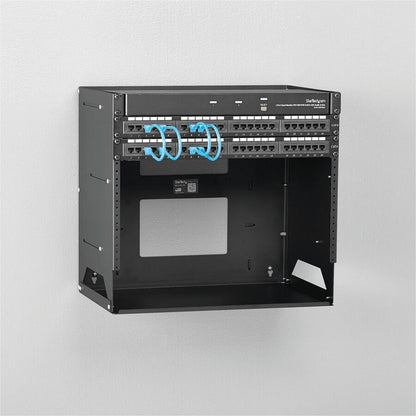 StarTech.com Rack réseau mural ouvert à 2 montants 8U avec étagère intégrée et profondeur réglable, rack informatique pour équipement informatique, TAA~ WALLSHELF8U