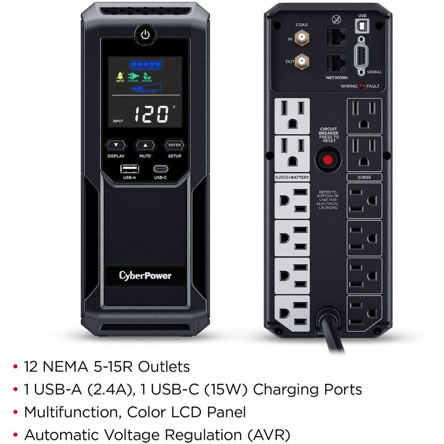 Onduleur mini-tour 1500 VA CyberPower LCD intelligent CP1500AVRLCD3 CP1500AVRLCD3