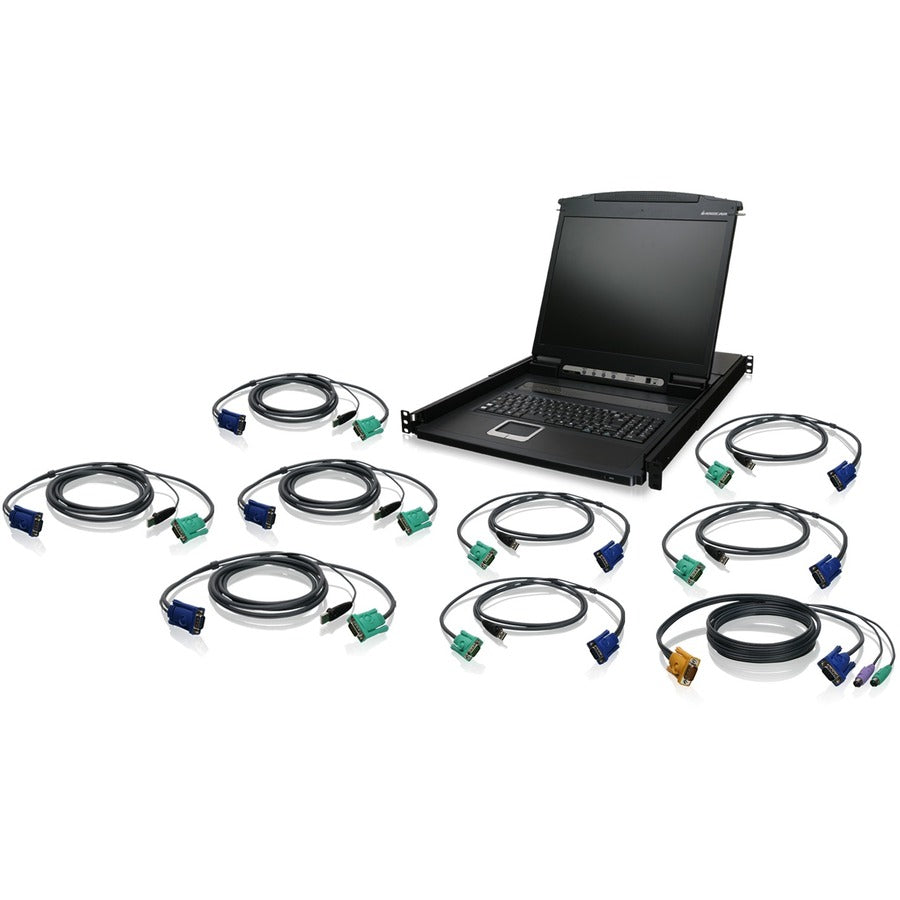 Kit de tiroir KVM LCD 19" à 8 ports IOGEAR avec câbles KVM USB GCL1908KITU