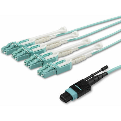 StarTech.com Câble à fibre optique multimode MTP(F)/PC vers 4x LC/PC Duplex Breakout OM3 de 2 m (6 pi), 40G, faible perte d'insertion, cordon de raccordement à fibre optique MPO8LCPL2M