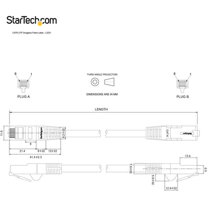 Câble Ethernet CAT6 StarTech.com de 30 cm (1 pi), LSZH (faible émission de fumée et zéro halogène) 10 GbE sans accroc 100 W PoE UTP RJ45, cordon de raccordement réseau noir, ETL N6LPATCH1BK