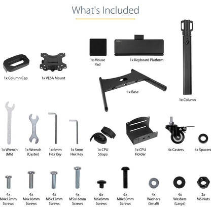 StarTech.com Mobile Standing Workstation with Monitor Mount, CPU/PC Holder, Height Adjustable Desktop Computer Cart, Standing Workstation WKSTNCART