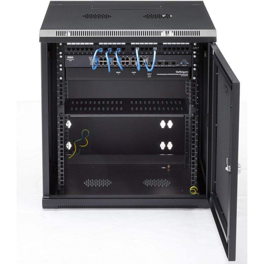 StarTech.com Armoire réseau murale 12U 19" - Boîtier de données informatiques verrouillable à charnière de 20" de profondeur - Rack ventilé flexible avec étagère - Profondeur de commutateur RK1224WALHM