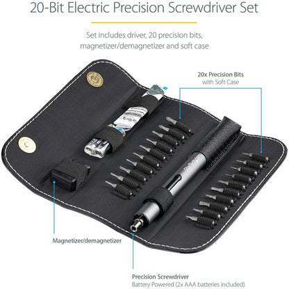 StarTech.com Jeu de tournevis de précision électrique 20 embouts, sans fil/alimenté par batterie, kit de tournevis à embout magnétique pour réparation d'ordinateur portable/ordinateur/téléphone CTK20PCEDRIVE