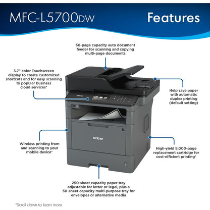 Imprimante multifonction laser sans fil Brother MFC-L5700DW - Monochrome MFCL5700DW