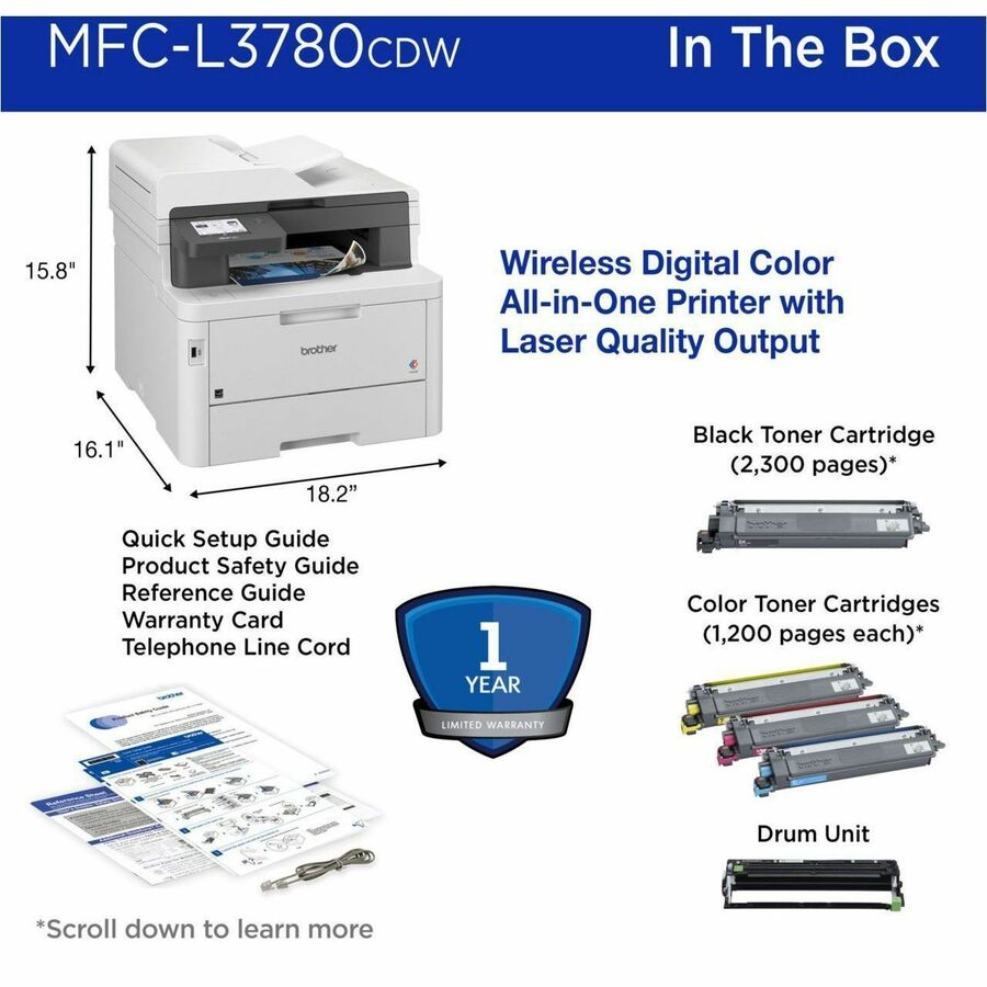Brother MFC-L3780CDW Wired & Wireless Laser Multifunction Printer - Color MFC-L3780CDW