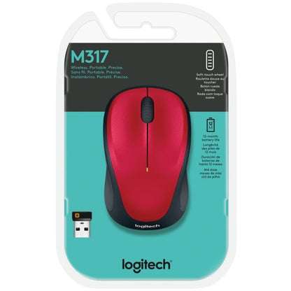 Souris sans fil Logitech M317, 2,4 GHz avec récepteur USB Unifying, suivi optique 1000 DPI, batterie de 12 mois, compatible avec PC, Mac, ordinateur portable, Chromebook (rouge) 910-002893