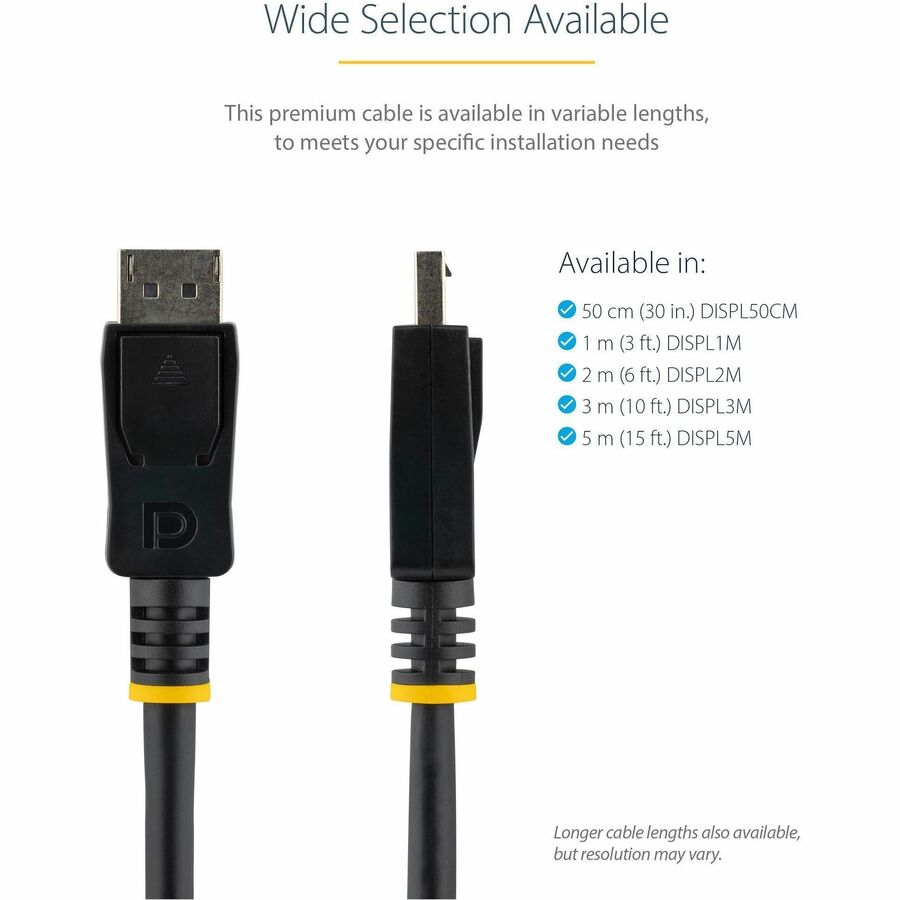 Câble DisplayPort 1.2 StarTech.com de 2 m (6 pi), câble DisplayPort 4K x 2K UHD certifié VESA, câble/cordon DP pour moniteur, avec loquets DISPL2M