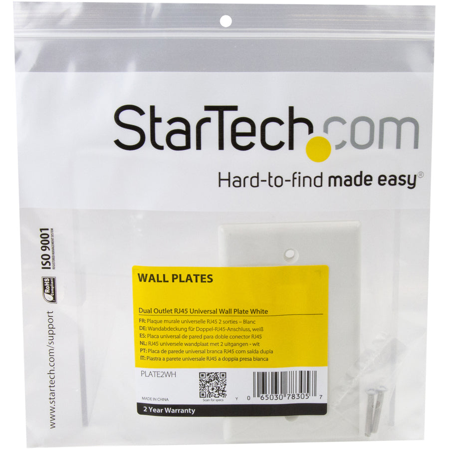 StarTech.com Dual Outlet RJ45 Universal Wall Plate White PLATE2WH