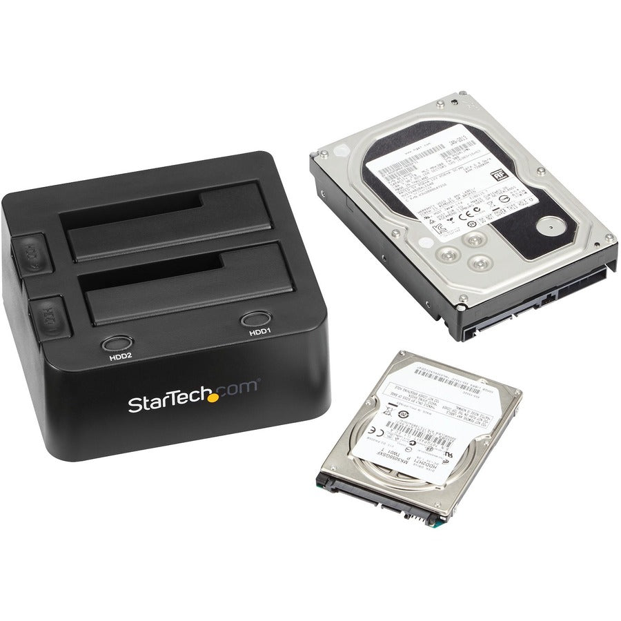 StarTech.com Station d'accueil pour disque dur USB 3.0 vers SATA à double baie, SATA I/II/III 2,5/3,5 pouces, station d'accueil SSD/HDD, baie pour disque dur USB, chargement par le haut SDOCK2U33