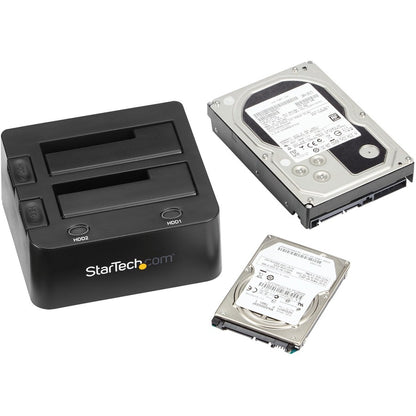 StarTech.com Station d'accueil pour disque dur USB 3.0 vers SATA à double baie, SATA I/II/III 2,5/3,5 pouces, station d'accueil SSD/HDD, baie pour disque dur USB, chargement par le haut SDOCK2U33