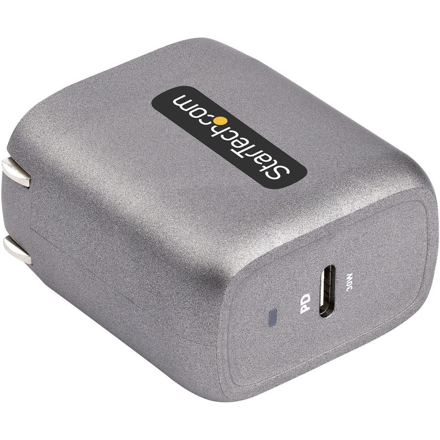 Chargeur mural USB-C 30 W de StarTech.com, chargeur portable GaN avec charge rapide USB Power Delivery, certifié USB-IF, câble de 1,8 m, chargeur USB-C WCH1C30