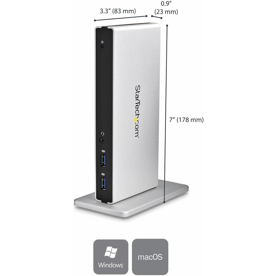 Station d'accueil USB 3.0 pour deux écrans StarTech.com - Sorties DVI - Mac et Windows - Adaptateurs DVI vers VGA et DVI vers HDMI inclus - USB3SDOCKDD USB3SDOCKDD