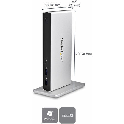Station d'accueil USB 3.0 pour deux écrans StarTech.com - Sorties DVI - Mac et Windows - Adaptateurs DVI vers VGA et DVI vers HDMI inclus - USB3SDOCKDD USB3SDOCKDD