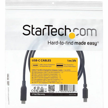 StarTech.com Câble USB-C vers Mini DisplayPort de 1 m - 4K 60 Hz - Noir - Câble adaptateur USB 3.1 Type-C vers Mini DP - Câble mDP CDP2MDPMM1MB
