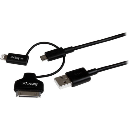 StarTech.com Câble combiné Apple Lightning 8 broches ou connecteur Dock 30 broches ou Micro USB vers USB de 1 m (3 pi) noir pour iPhone / iPod / iPad LTADUB1MB