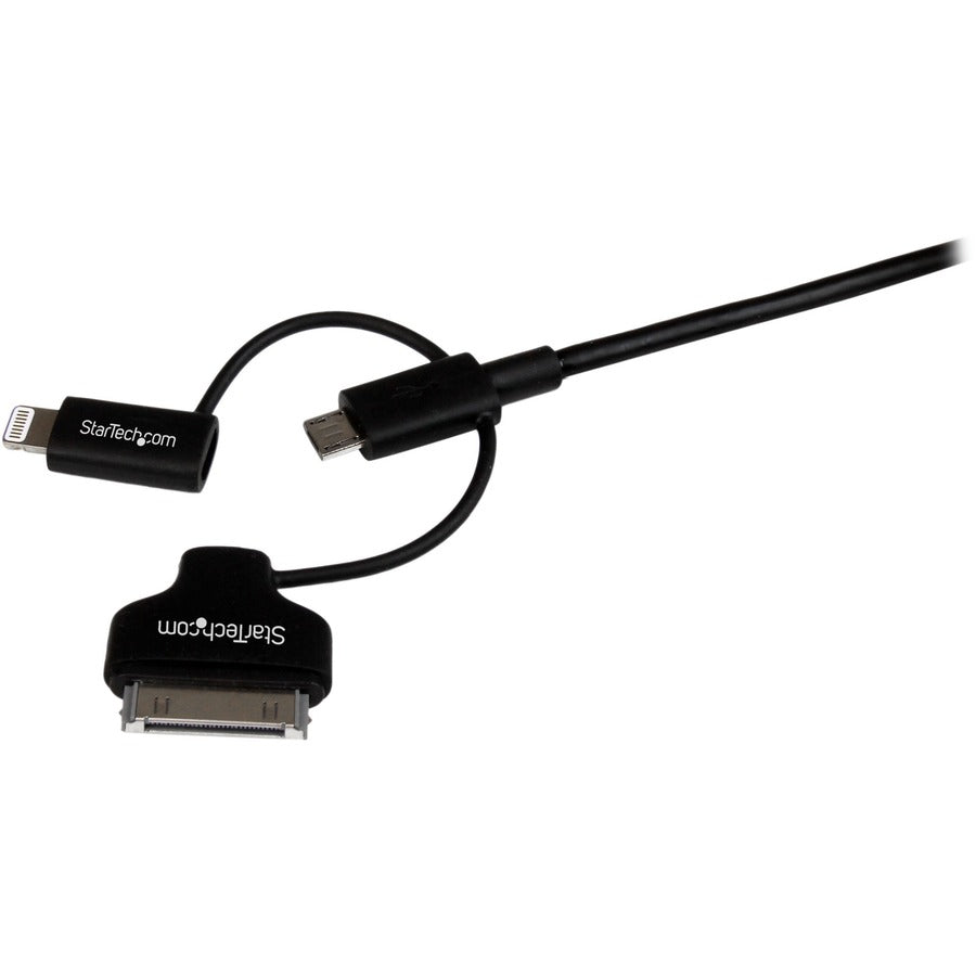 StarTech.com Câble combiné Apple Lightning 8 broches ou connecteur Dock 30 broches ou Micro USB vers USB de 1 m (3 pi) noir pour iPhone / iPod / iPad LTADUB1MB