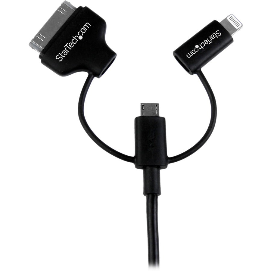 StarTech.com Câble combiné Apple Lightning 8 broches ou connecteur Dock 30 broches ou Micro USB vers USB de 1 m (3 pi) noir pour iPhone / iPod / iPad LTADUB1MB