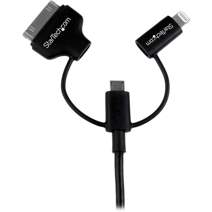 StarTech.com Câble combiné Apple Lightning 8 broches ou connecteur Dock 30 broches ou Micro USB vers USB de 1 m (3 pi) noir pour iPhone / iPod / iPad LTADUB1MB