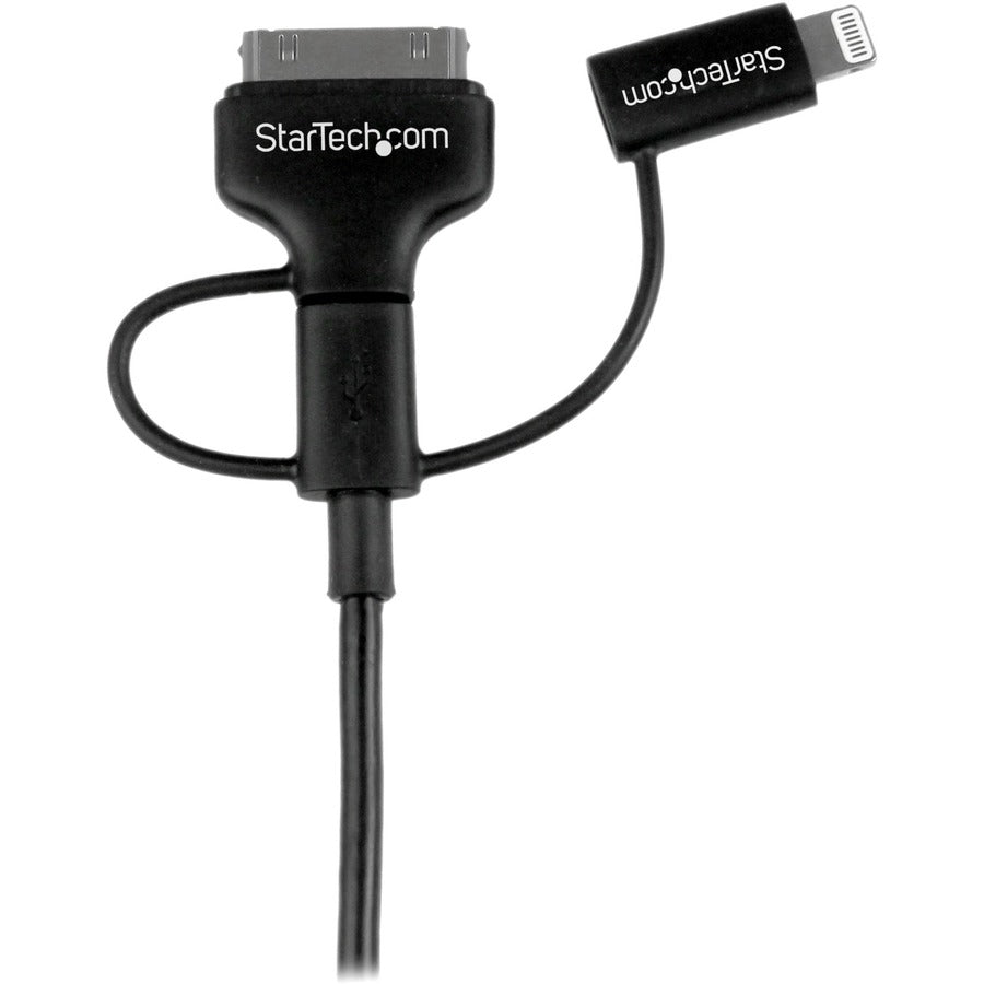 StarTech.com Câble combiné Apple Lightning 8 broches ou connecteur Dock 30 broches ou Micro USB vers USB de 1 m (3 pi) noir pour iPhone / iPod / iPad LTADUB1MB